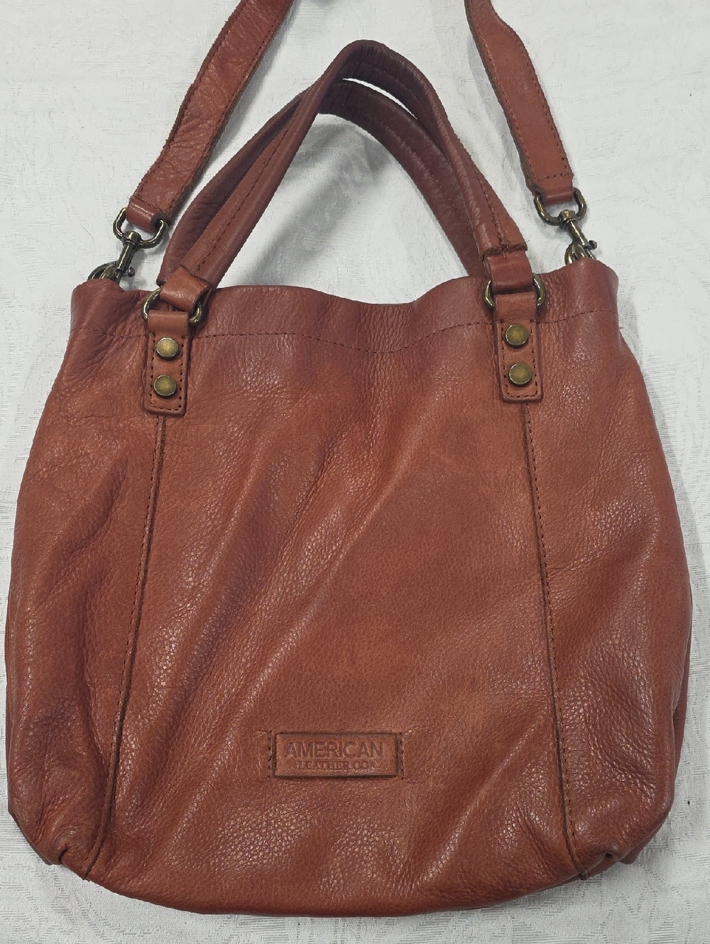 American Leather Co. Convertible Leather Satchel Crossbody Bag Cognac Brown - Picture 4 of 12